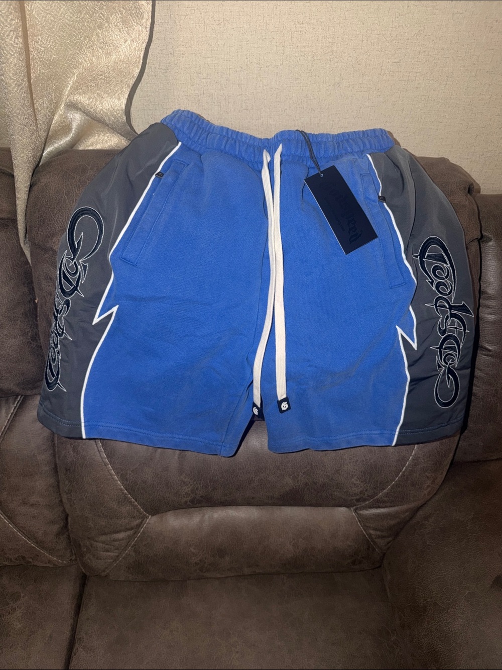 Blue and Gray Men's Athletic Shorts